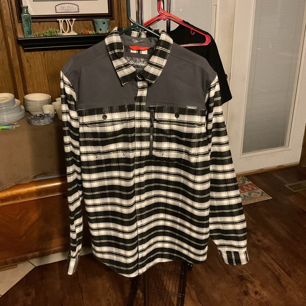 Eddie Bauer Black and White Plaid Flannel  Shirt